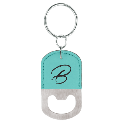 Oval Laserable Leatherette Bottle Opener Keychain