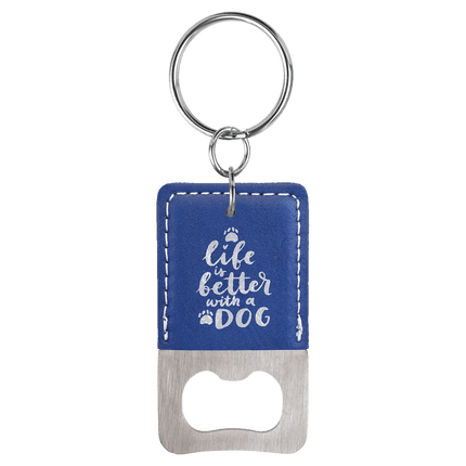 Rectangle Laserable Leatherette Bottle Opener Keychain