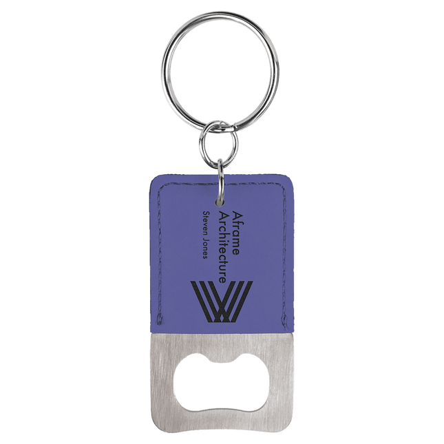 Rectangle Laserable Leatherette Bottle Opener Keychain