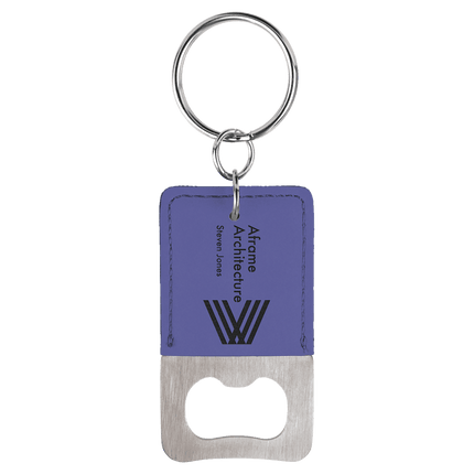 Rectangle Laserable Leatherette Bottle Opener Keychain