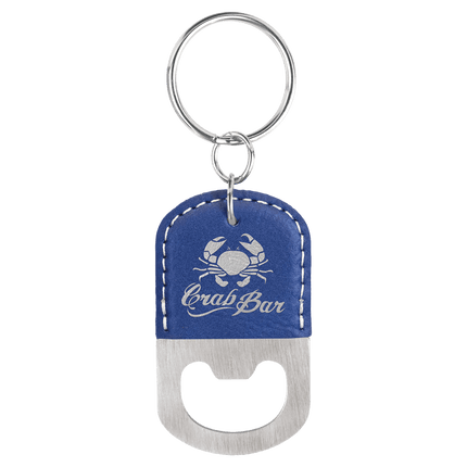 Oval Laserable Leatherette Bottle Opener Keychain