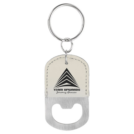 Oval Laserable Leatherette Bottle Opener Keychain