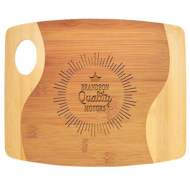 11" x 9" x 5/16" Bamboo Two Tone Cutting Board with Handle