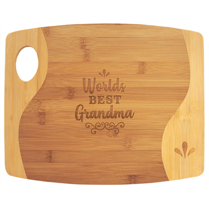 13 3/4" x 11" x 5/16" Bamboo Two Tone Cutting Board with Handle