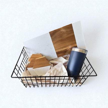 Personalized Gift Basket – Cutting Board, Coasters & Tumblers | Custom Housewarming, Real Estate Closing & Wedding Gift Set