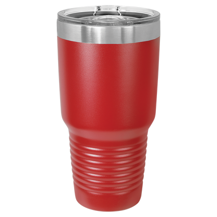 Red 30oz Polar Camel tumbler with sliding lid and laser-engraved name