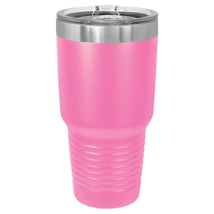 Pink 30oz Polar Camel tumbler with sliding lid and laser-engraved name