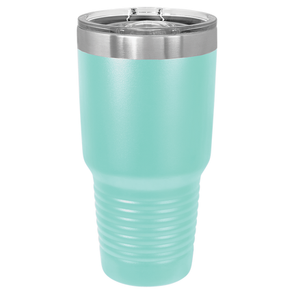 Teal 30oz Polar Camel tumbler with sliding lid and laser-engraved name