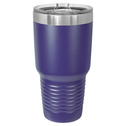 Purple 30oz Polar Camel tumbler with sliding lid and laser-engraved name