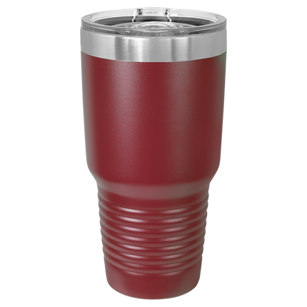 Maroon 30oz Polar Camel tumbler with sliding lid and laser-engraved name