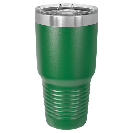 Green 30oz Polar Camel tumbler with sliding lid and laser-engraved name