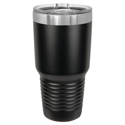 black 30oz Polar Camel tumbler with sliding lid and laser-engraved name
