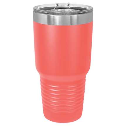 Coral 30oz Polar Camel tumbler with sliding lid and laser-engraved name