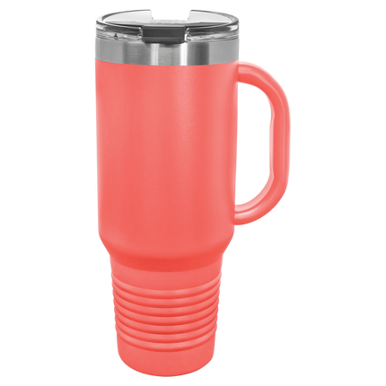 40oz Polar Camel travel mug in Coral with handle and sliding lid