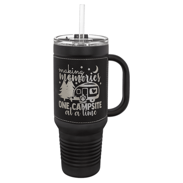 Personalized Polar Camel 40 oz. Leatherette Travel Mug with Handle & Straw