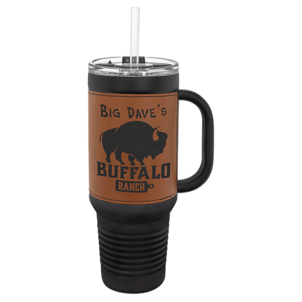 Personalized Polar Camel 40 oz. Leatherette Travel Mug with Handle & Straw
