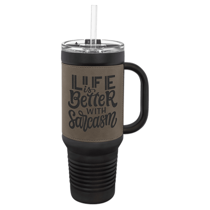 Personalized Polar Camel 40 oz. Leatherette Travel Mug with Handle & Straw