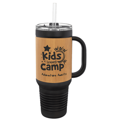 Personalized Polar Camel 40 oz. Leatherette Travel Mug with Handle & Straw