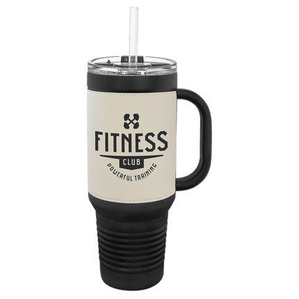 Personalized Polar Camel 40 oz. Leatherette Travel Mug with Handle & Straw