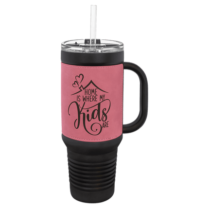 Personalized Polar Camel 40 oz. Leatherette Travel Mug with Handle & Straw