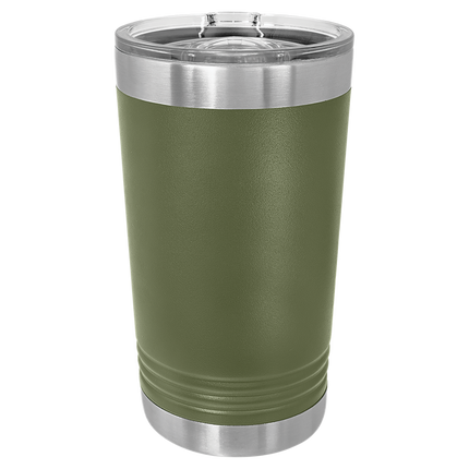 16oz Polar Camel pint tumbler in Olive Green with custom engraving