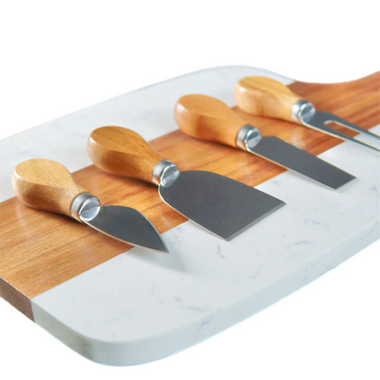 Marble Handle Serving Board — 5-Piece Set (15.5″ × 9″)