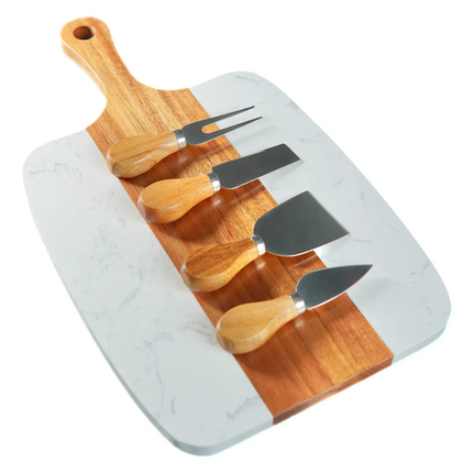 Marble Handle Serving Board — 5-Piece Set (15.5″ × 9″)