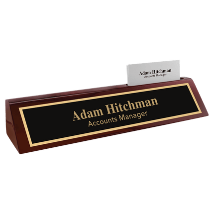 10 1/2" Rosewood Piano Finish Desk Wedge with Business Card Holder