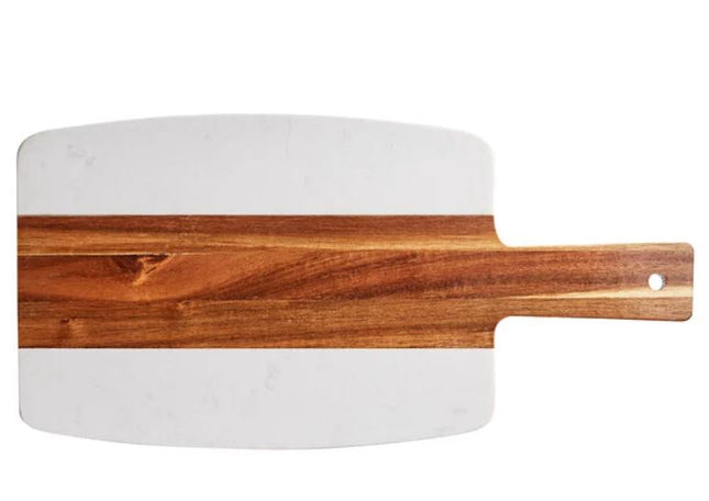 Marble & Acacia Wood Paddle Serving Board – 10.5" x 7.5" Charcuterie Board