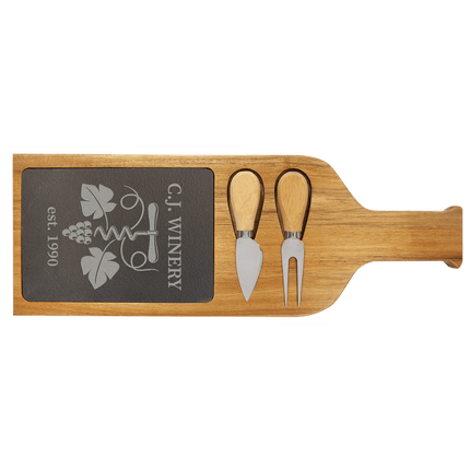 17 1/2" x 6" Acacia Wood/Slate Serving Board with Two Tools