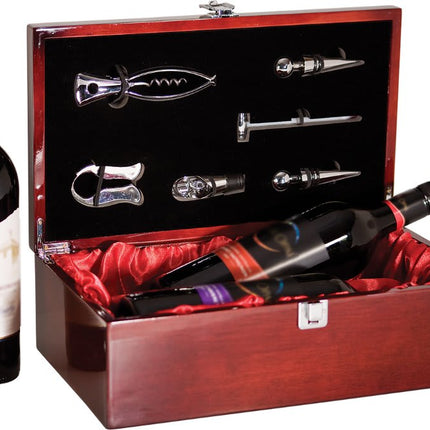 Rosewood Piano Finish Double Bottle Wine Box with Tools