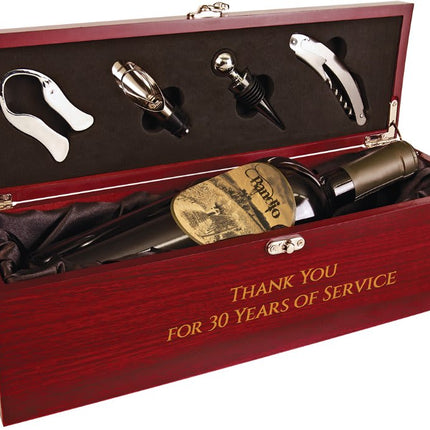 Rosewood Finish Single Wine Box with Tools & Black Lining