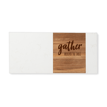 White Marble & Acacia Wood Serving Board – Personalized Charcuterie Board, Engraved Closing Gift