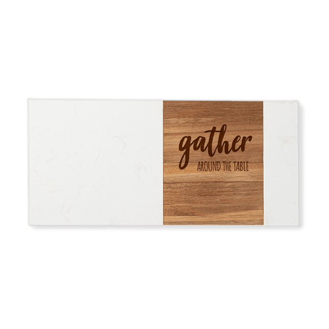 White Marble & Acacia Wood Serving Board – Personalized Charcuterie Board, Engraved Closing Gift
