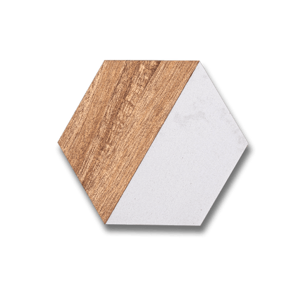 Hexagon marble & wood coaster