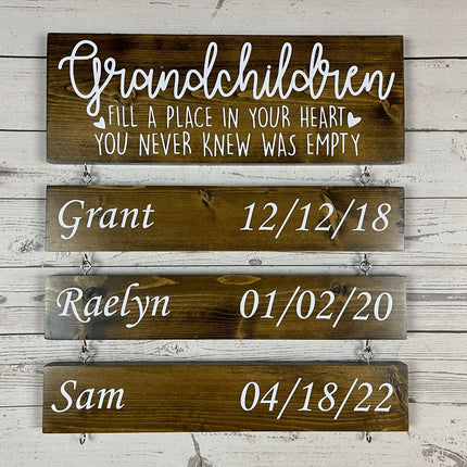 Personalized Wooden Grandparents' Sign: Christmas Gift For Mom "Grandchildren Fill a Place in Your Heart You Never Knew Was Empty"