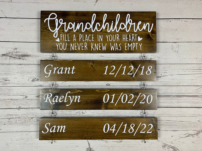 Personalized Wooden Grandparents' Sign: Christmas Gift For Mom "Grandchildren Fill a Place in Your Heart You Never Knew Was Empty"
