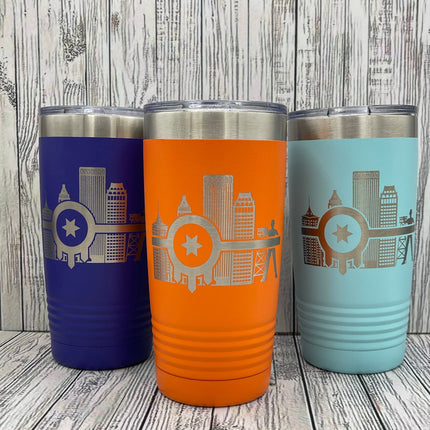Tulsa Flag Tumbler Engraved Tumbler with Tulsa Flag and Tulsa Skyline, Perfect gift to show of your love for Tulsa