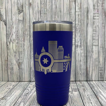 Tulsa Flag Tumbler Engraved Tumbler with Tulsa Flag and Tulsa Skyline, Perfect gift to show of your love for Tulsa