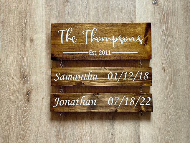 Personalized Family Name Sign, Custom Wood Established Sign with Kids Names and Birthdate, Wooden Est. Sign, Mother's Day Gift
