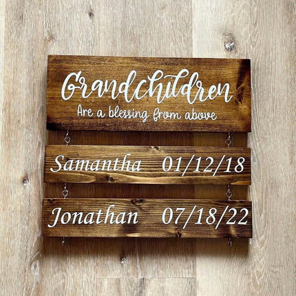 Custom Grandparent Sign with Grandkids Names & Birthdates, Christmas Gift For Mom or Grandma, Grandchildren Are A Blessing From Above