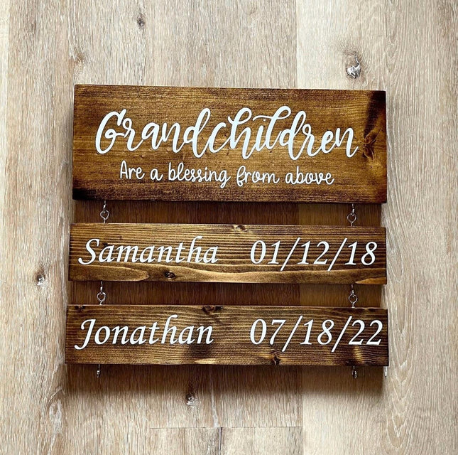 Custom Grandparent Sign with Grandkids Names & Birthdates, Christmas Gift For Mom or Grandma, Grandchildren Are A Blessing From Above