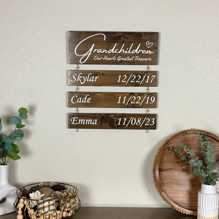 Christmas Gift For Grandma, Custom Grandparent Sign with Grandkids Names & Birthdates, Grandchildren Our Hearts Greatest Treasure