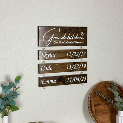 Christmas Gift For Grandma, Custom Grandparent Sign with Grandkids Names & Birthdates, Grandchildren Our Hearts Greatest Treasure
