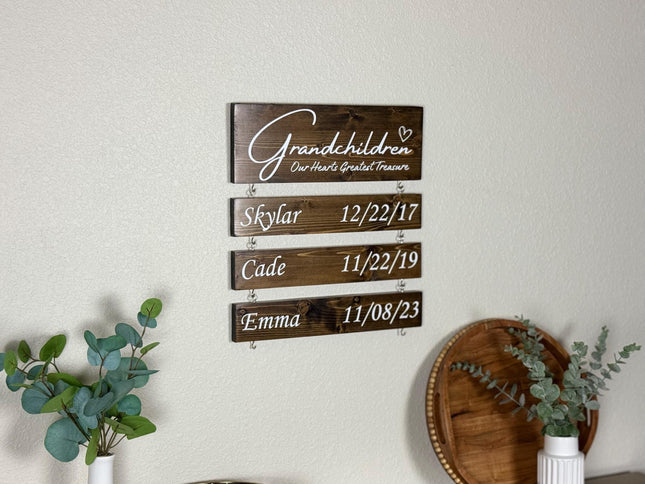 Christmas Gift For Grandma, Custom Grandparent Sign with Grandkids Names & Birthdates, Grandchildren Our Hearts Greatest Treasure