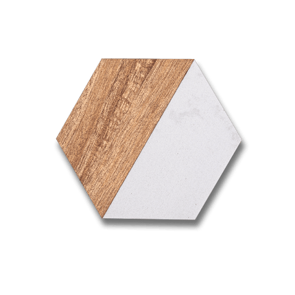 set of 4 - Marble & Acacia Wood Coasters – Square, Hexagon, or Round Engraved Set