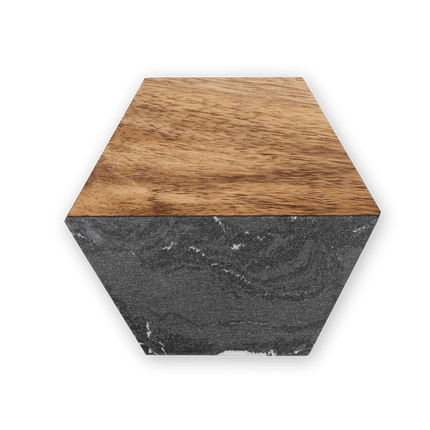 Set of 4 - Black Marble & Acacia Wood Coasters – Engraved Square, Hexagon, or Round